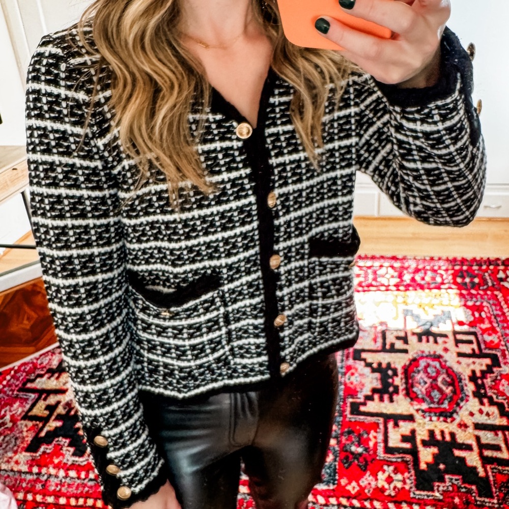 NEW Belle Poque Black and White Tweed Jacket SZ SM